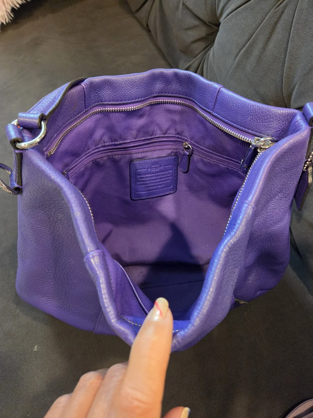 COACH Purple Pebbled Leather Crossbody Tote